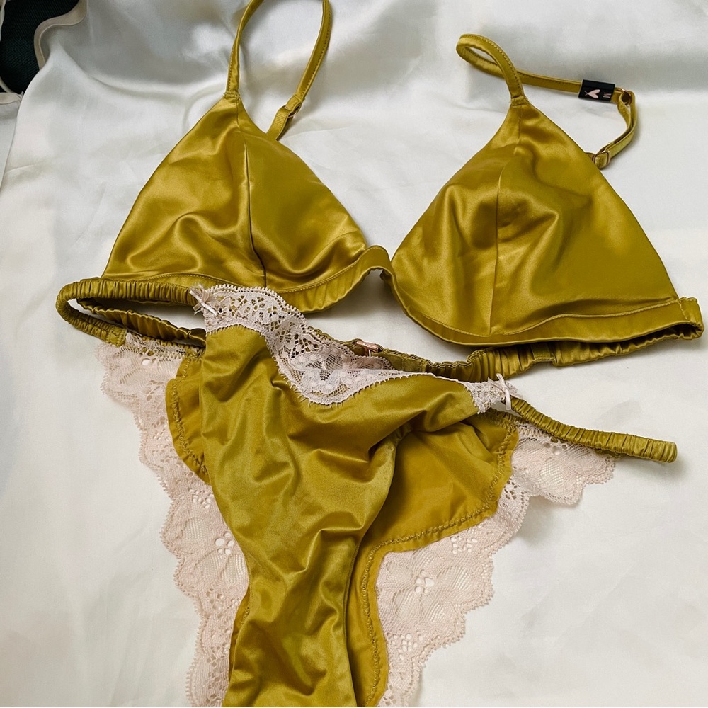 victoria's secret golden satin lingerie set